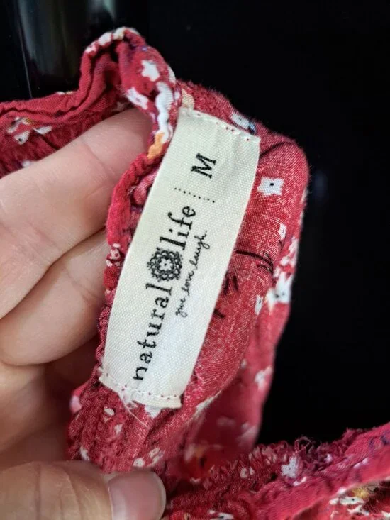 Natural Life Floral Red Tiered Sundress Adjustable Ruffled Flowy Rayon Medium - Picture 7 of 10